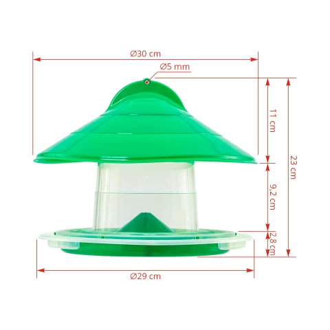 Mangiatoia per uccelli sospesa, plastica verde