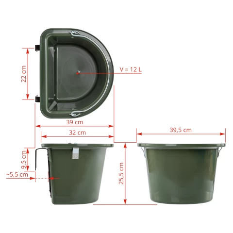 Secchio per mangime per cavalli con staffa per fissaggio e maniglia, verde scuro, 12 litri