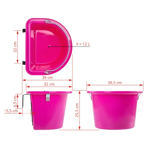Secchio per mangime per cavalli con staffa per fissaggio e maniglia, roso, 12 litri